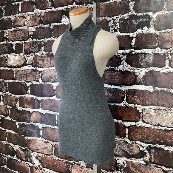 Beautiful People Sweater Tank Top Women's L Large Grey Knit Ribbed Turtleneck - Picture 6 of 14